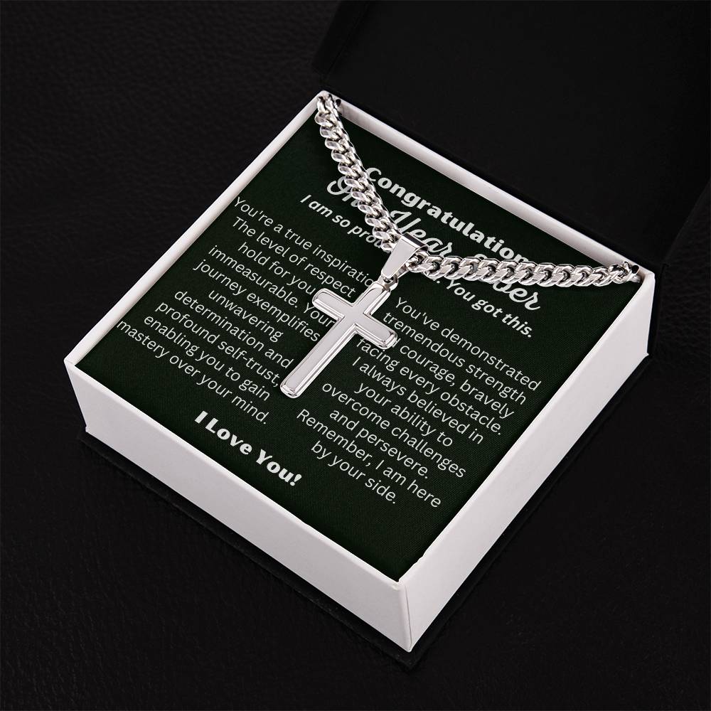 One Year Sober Cuban Chain Necklace with Message Card, Sober Anniversary Gift for Him, Gif to for Man