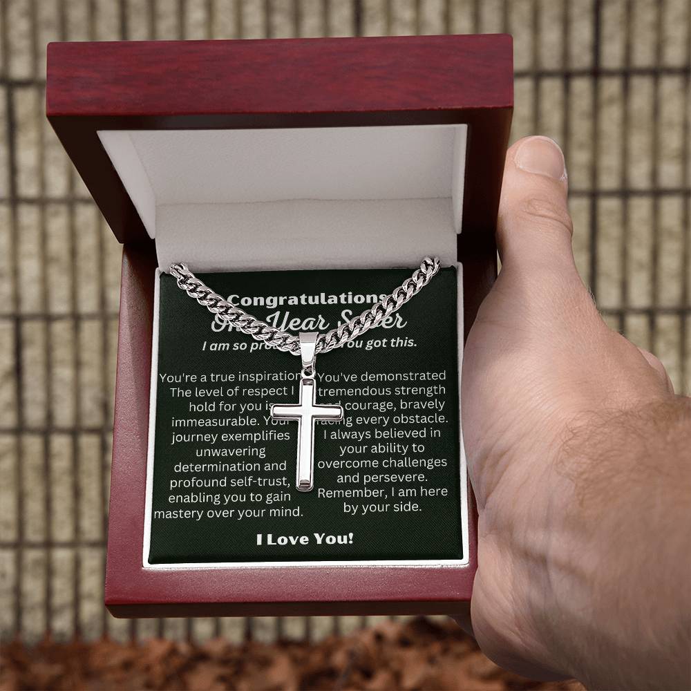 One Year Sober Cuban Chain Necklace with Message Card, Sober Anniversary Gift for Him, Gif to for Man