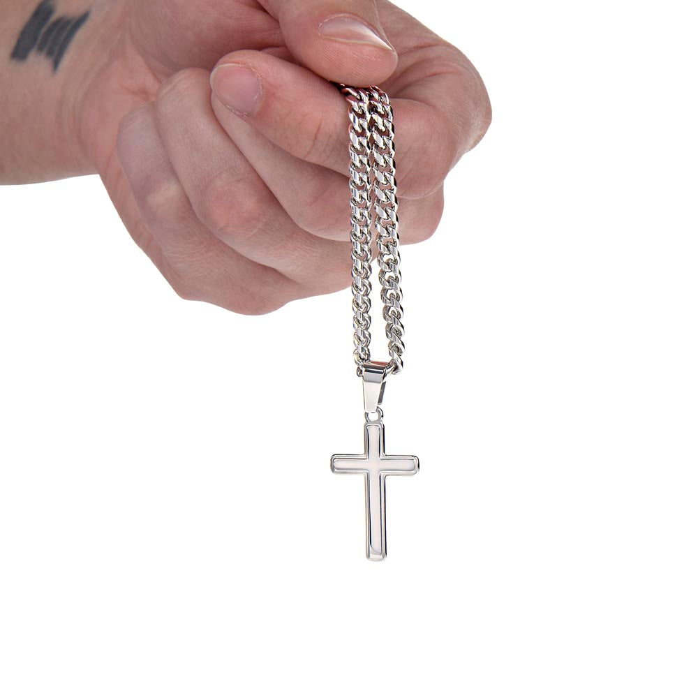 One Year Sober Gift for Man with Message Card, Cross Cuban Chain Cross Necklace for Men