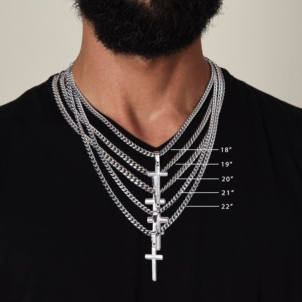 One Year Sober Gift for Man with Message Card, Cross Cuban Chain Cross Necklace for Men