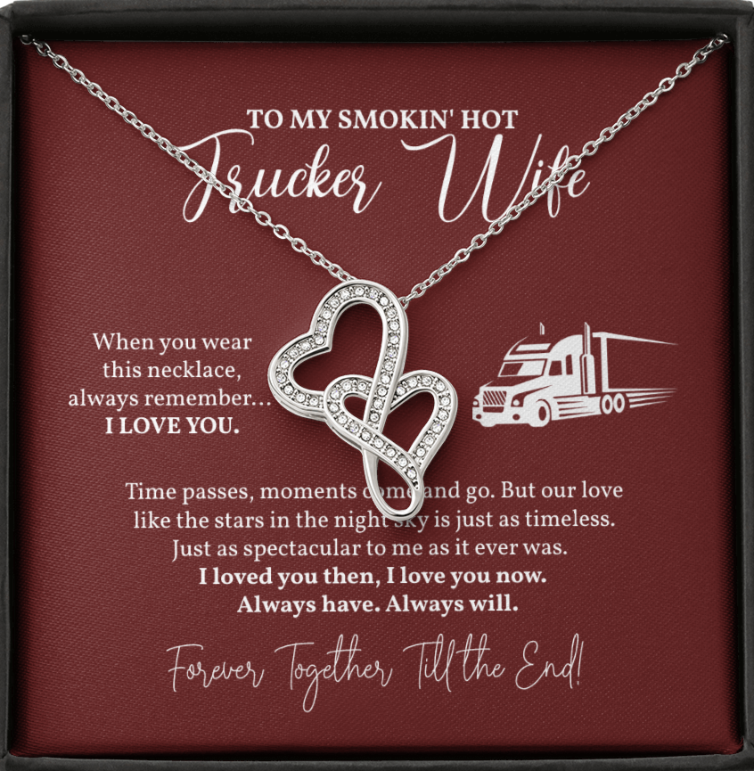 To My Smoky Hot Trucker Wife Necklace, Trucker Wife Gift, Double Hearts Necklace