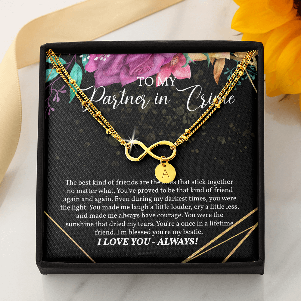 To My Partner in Crime Bracelet, Gold Infinity Bracelet, Bestie Gift