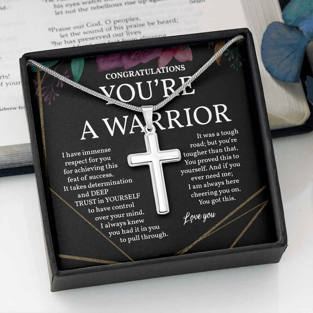 Sobriety Gift, Personalized Cross Necklace, Gift for Clean and Sober, Recovering Addict, You're a Warrior