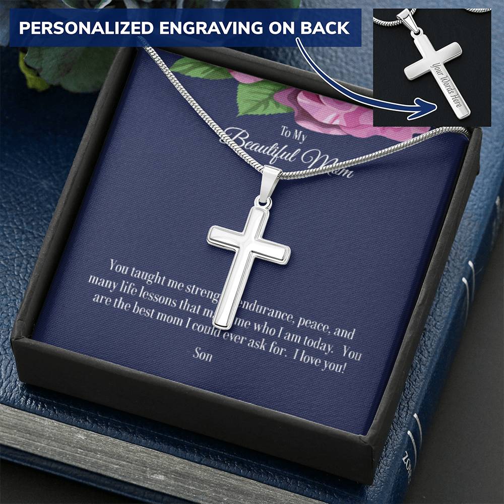 Personalized Cross Necklace for Mom from Son, Wedding day gift for mom