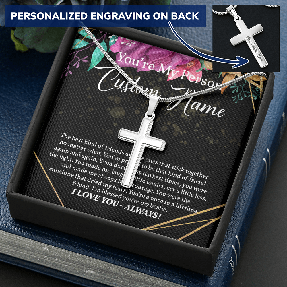 You're My Person Custom Name Necklace, Personalized Cross Necklace, Bestie Religious