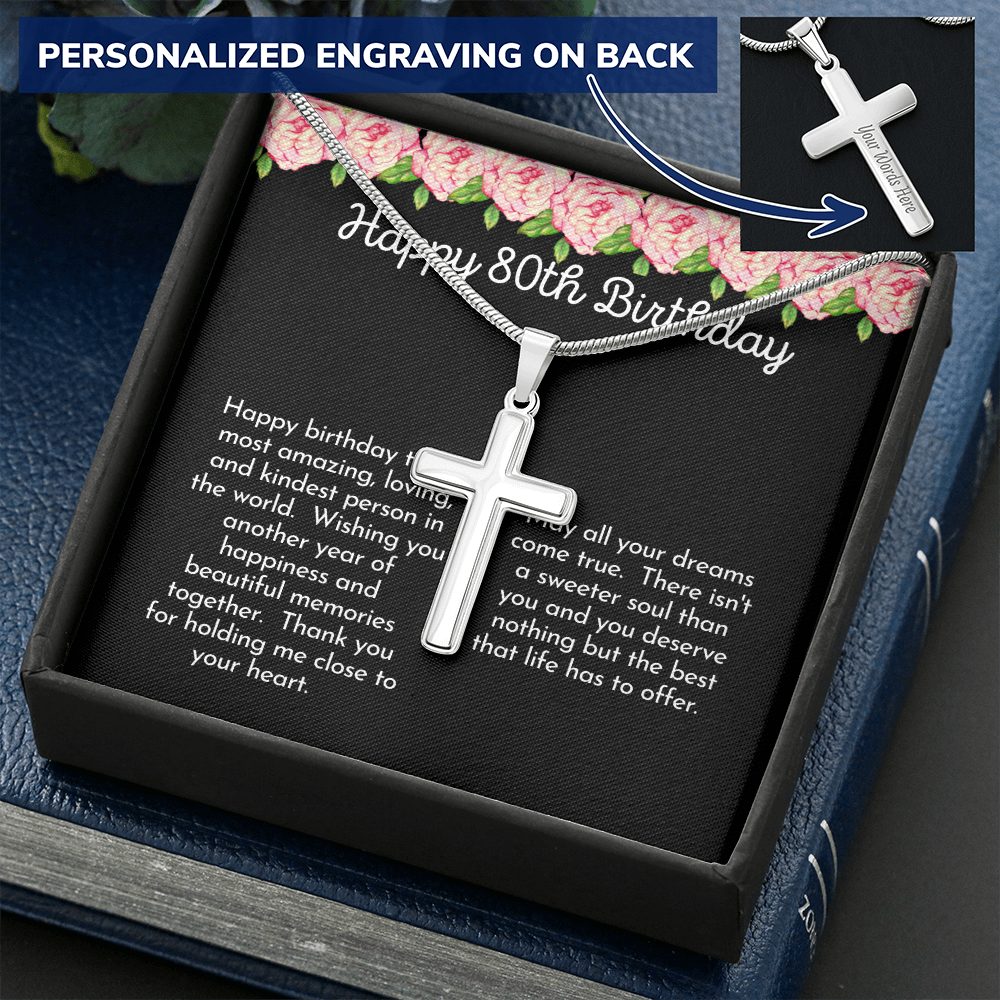 80th Birthday Gifts Women, Personalized Cross Necklace for 80th Birthday Gifts
