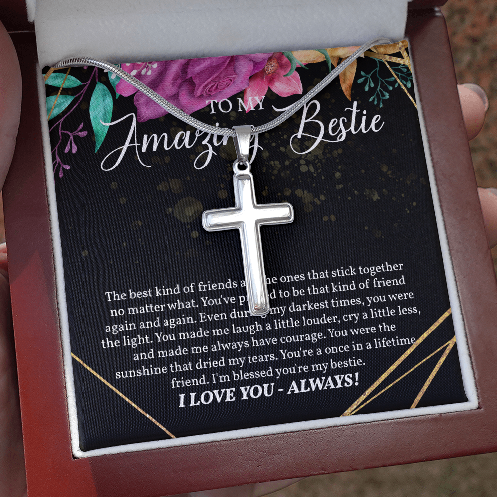 To My Amazing Bestie Necklace, Personalized Cross Necklace, Bestie Religious