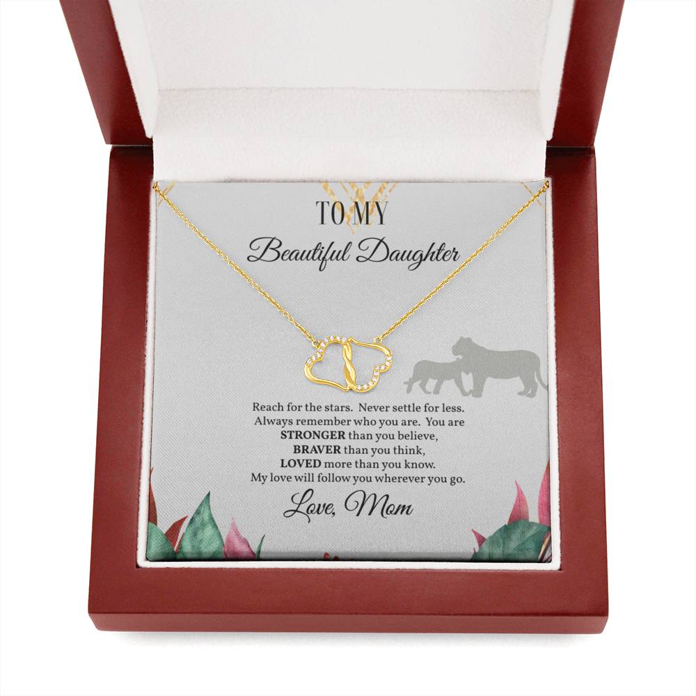 Daughter Necklace from Mom - Stunning 10K Solid Gold Hearts Diamond Necklace for Daughter from Mom