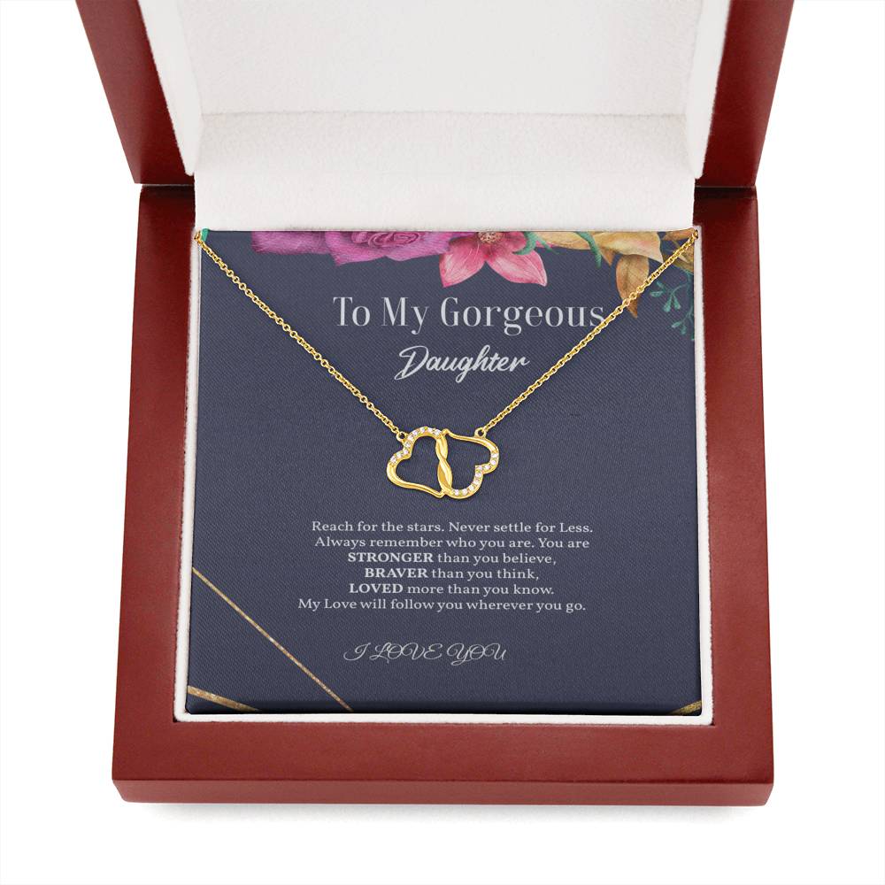 Daughter Necklace - Stunning 10k Solid Gold Diamond Hearts Necklace to Daughter