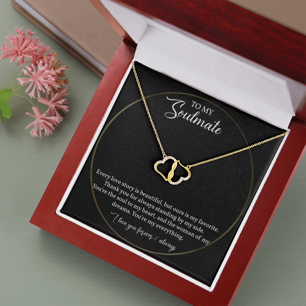Everlasting Love Necklace Gift to My Soulmate - 10K Gold Single Cut Real Diamond Hearts Necklace