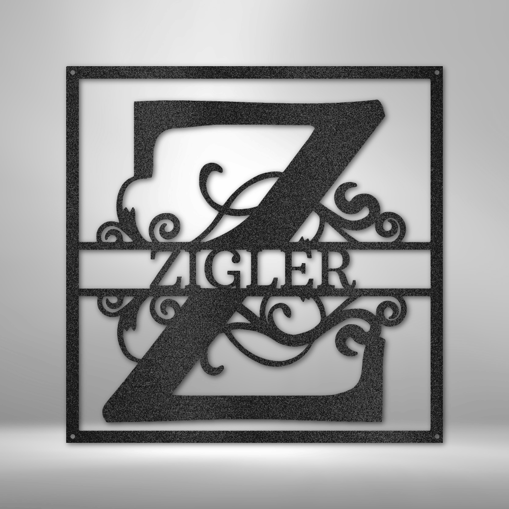 Square Split Letter Monogram Family Name Metal Art
