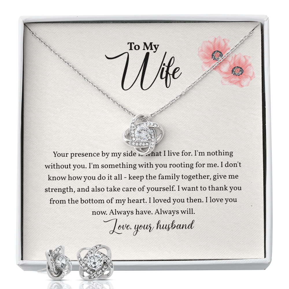 To my Wife Necklace, Gift from Husband, Love Knot Earring & Necklace Set Gift