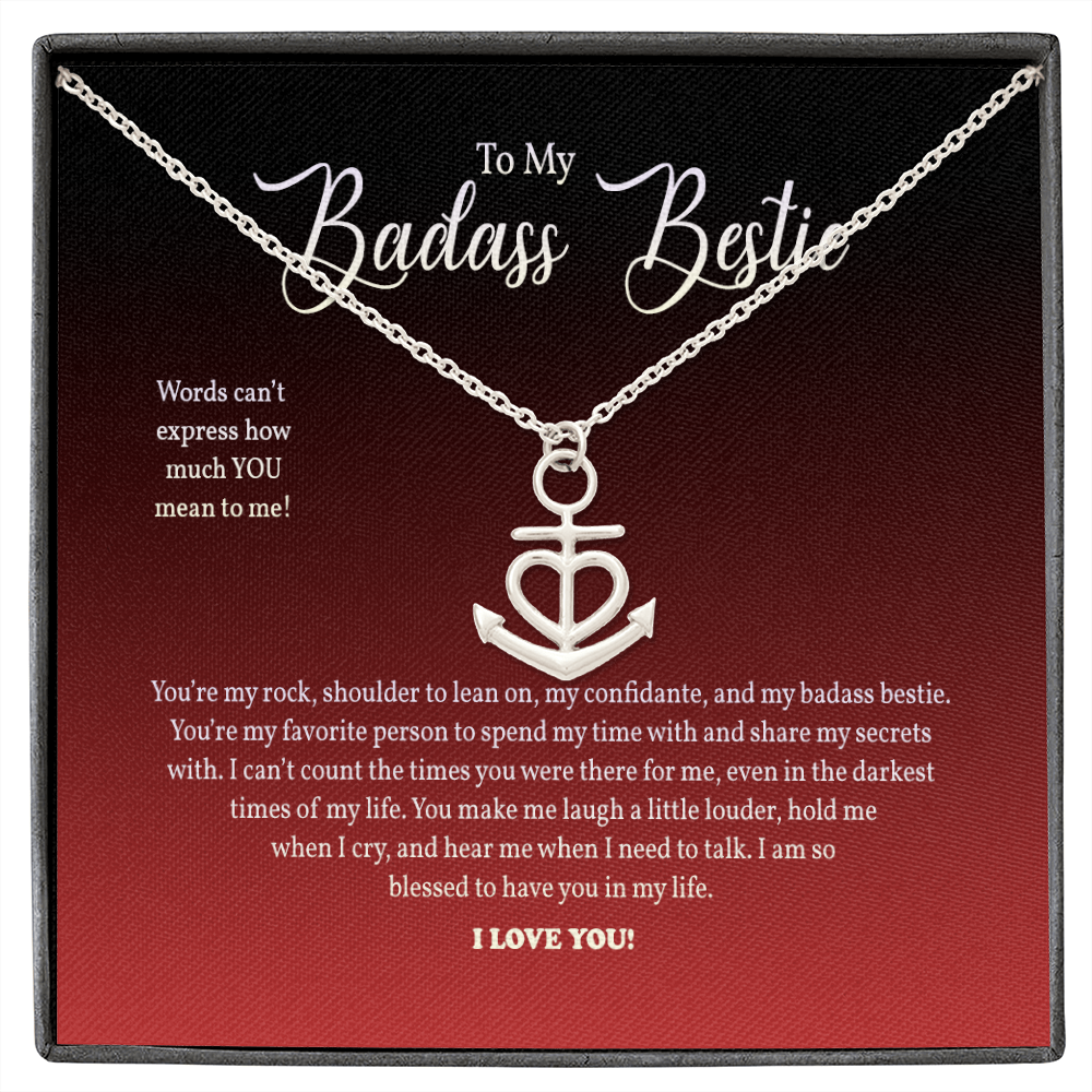 Badass Bestie Necklace, Anchor Friendship Necklace For Best Friend Birthday Card, BFF Gift For Best Friend, Bestie Valentine Thanksgiving, Bridal Shower
