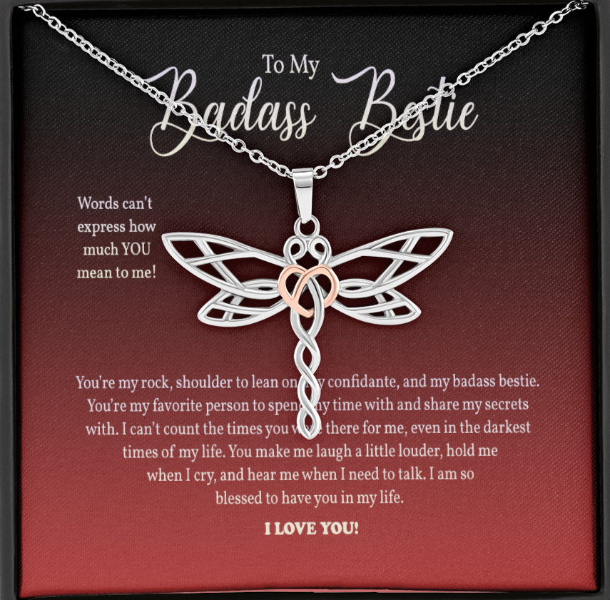 Badass Bestie Necklace, Dragonfly Necklace, To My Bestie, Because Of You, Gift For Friends, BFF Gift, Friendship Gift, Friendship Necklace, Best Friend Gift Jewelry, Best Friend Necklace, Friends Forever